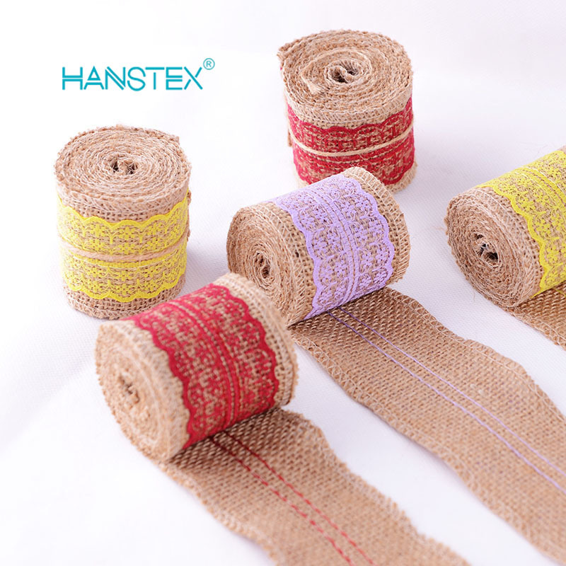 Hans Natural Jute Lace Trimming Ribbon with Colorful Lace Trims Tape for DIY Decor